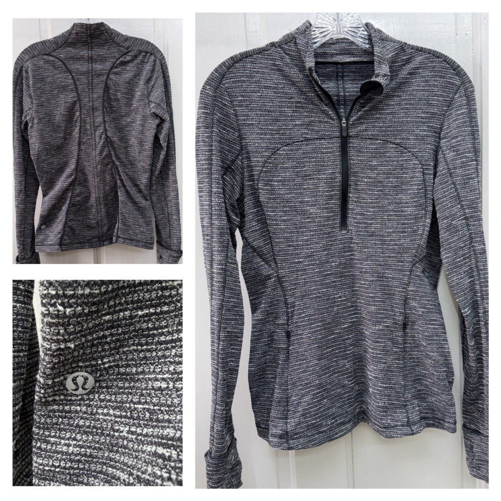 Lululemon Run Briskly 1/2 zip Womens 8 Heathered Black Long Sleeve Athletic Top